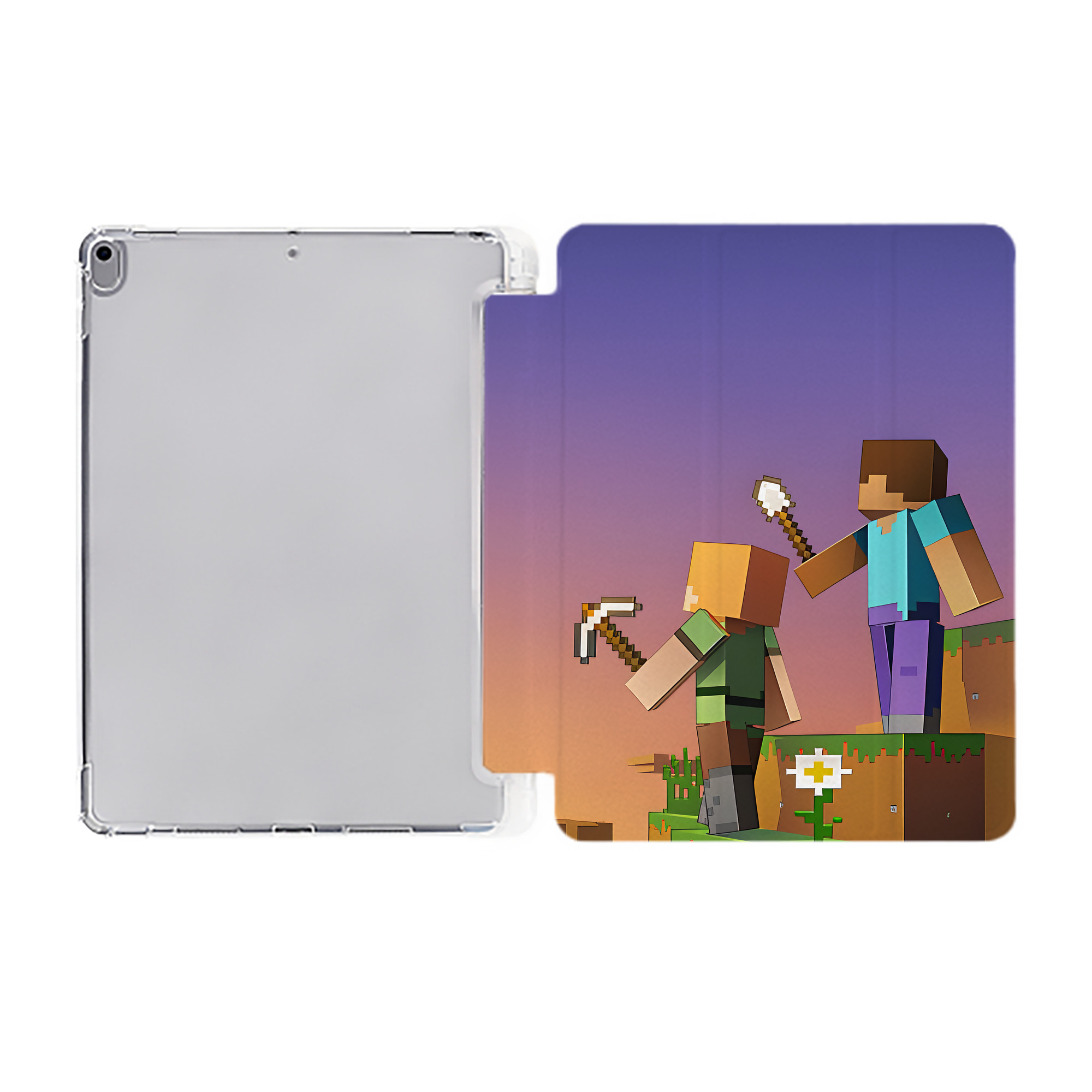 （画像用） マインクラフト ブロックの世界 Minecraft MC Block world IPad ケース ペン収納付き 三つ折りスタンド PUレザー×シリコン 対応機種9.5/10.5/10.9インチ